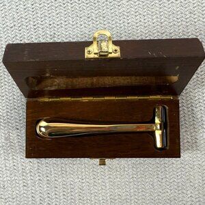 Crabtree & Evelyn Gold Tone Razor in Wood Box Case Made‎ in London Vintage
